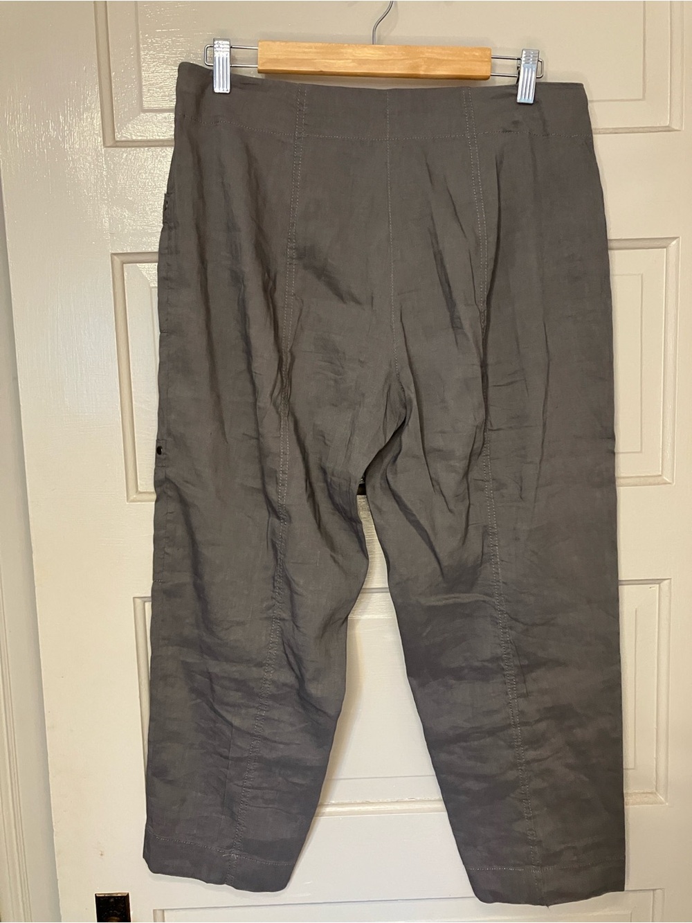 Eileen Fisher Linen Gray Lightweight Ankle Cargo Pants size 10 - Picture 2 of 6